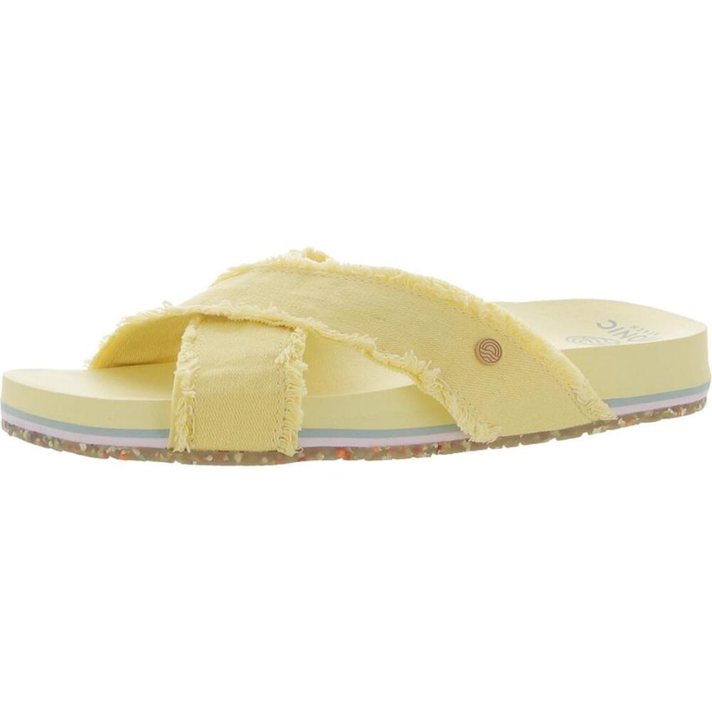 Vionic Beach Womens Panama Yellow Canvas Slip On Slide Sandals Shoes NWT